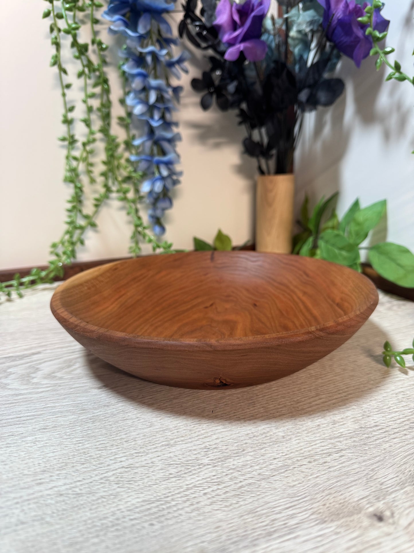 Hand Turned Cherry Wood Bowl - Large Handmade Wooden Dish for Home Decor & Serving