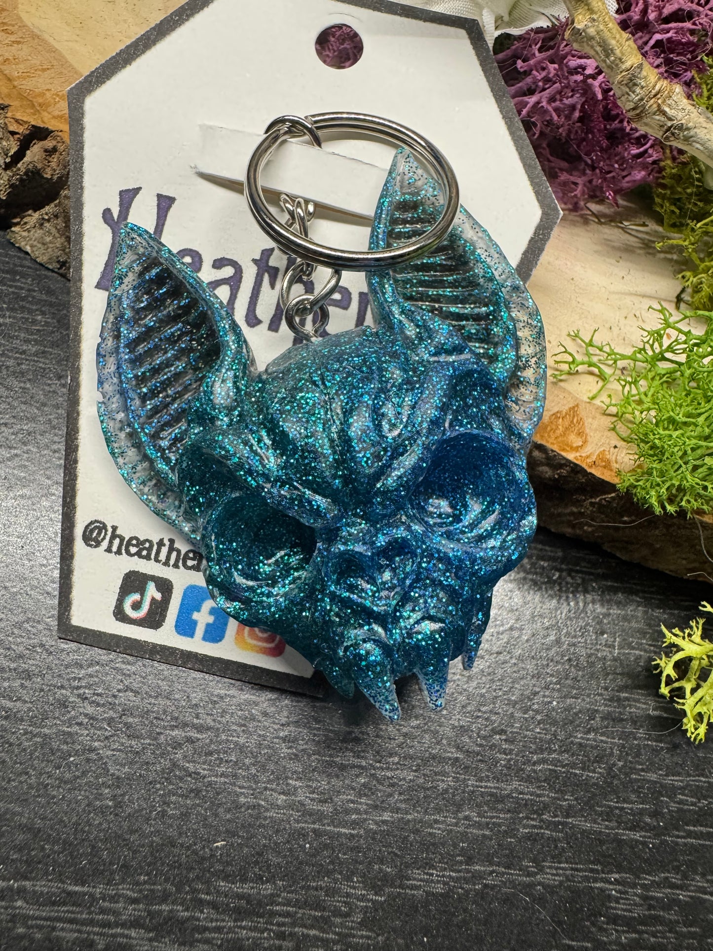 Bat resin cast keychain-blue