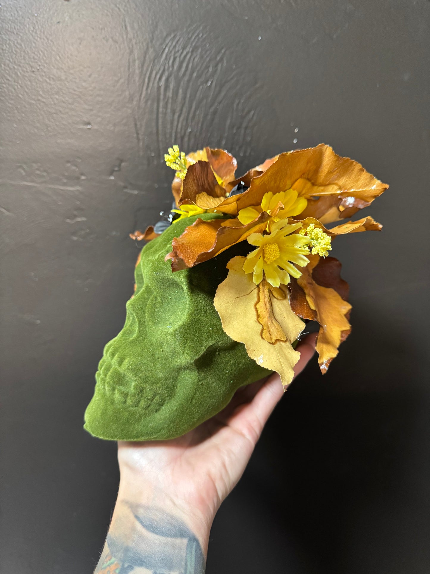 Floral Skull with Real Preserved Fall Leaves - Handmade Gothic Decor | Unique Nature Art