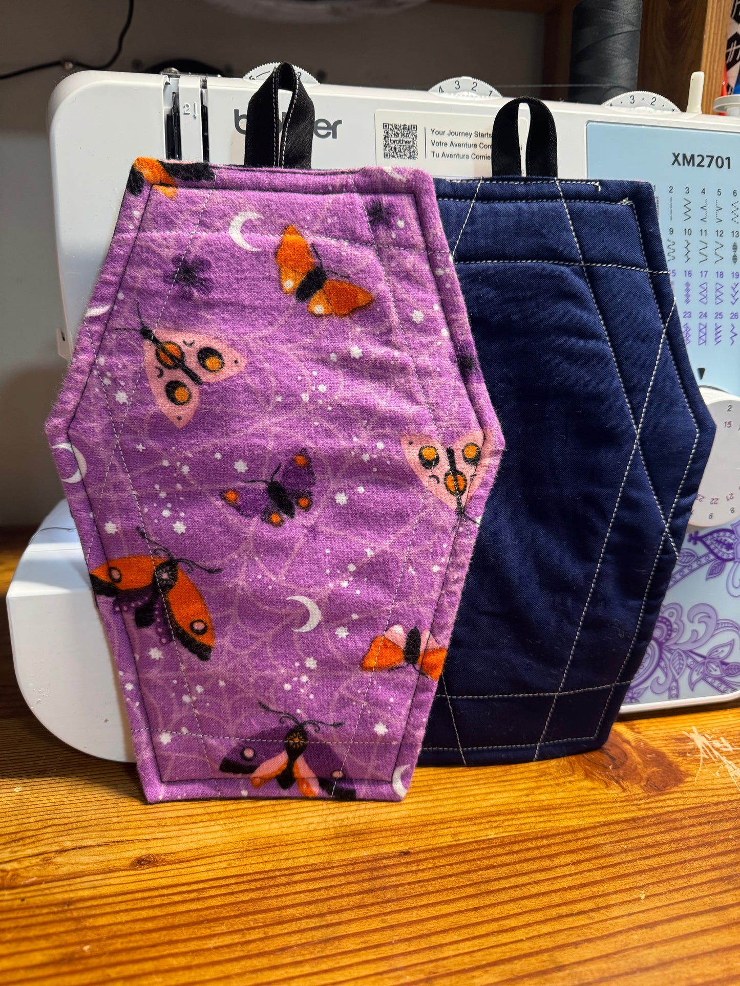 Coffin shaped potholder- moths