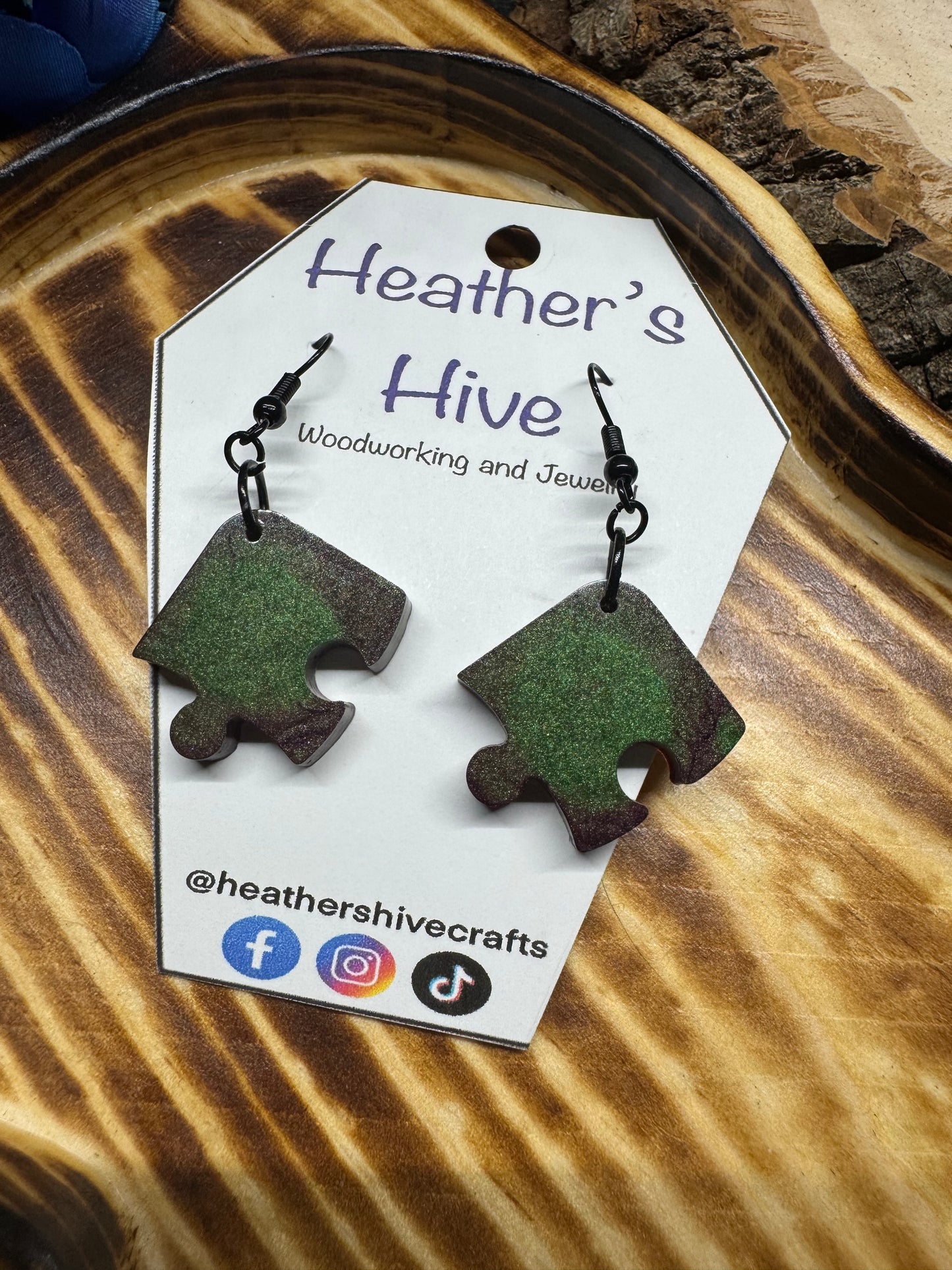 Puzzle piece resin earrings-7