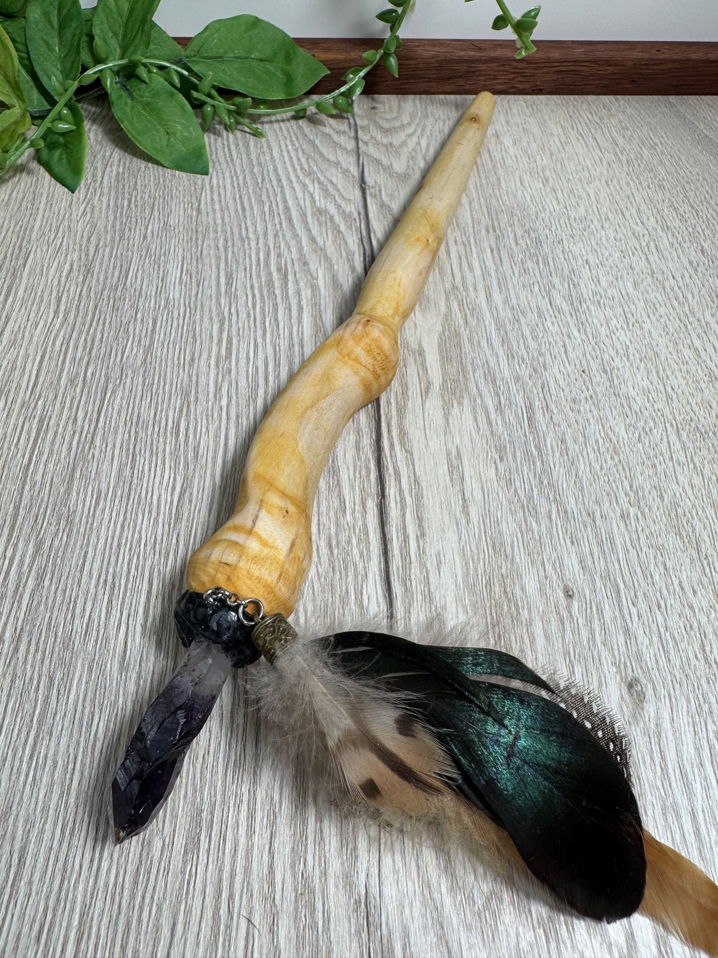 Wrapped Pine Wood Wand with porcupine quill core- Handmade Ritual Tool | Witchy Spiritual Magic Wand