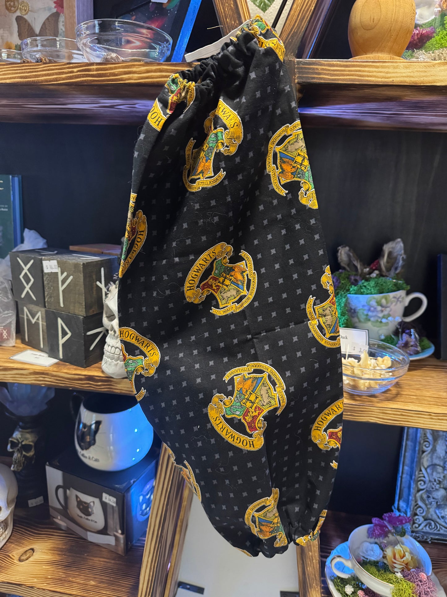 Grocery Bag Holder - Hogwarts Emblem Print | Fabric Bag Dispenser for Kitchen