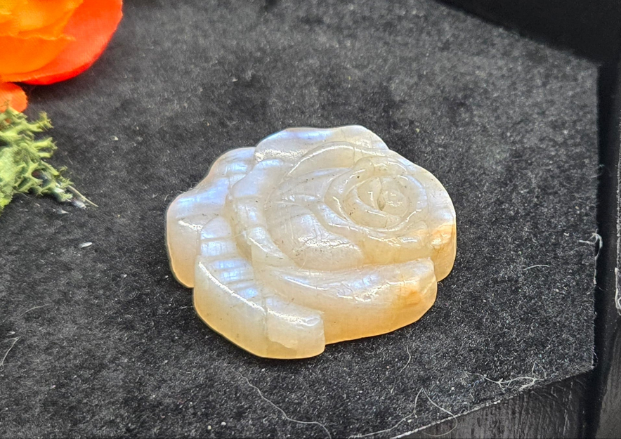 Moonstone Rose Carving - Natural Stone Flower | Feminine Energy & Intuition Crystal