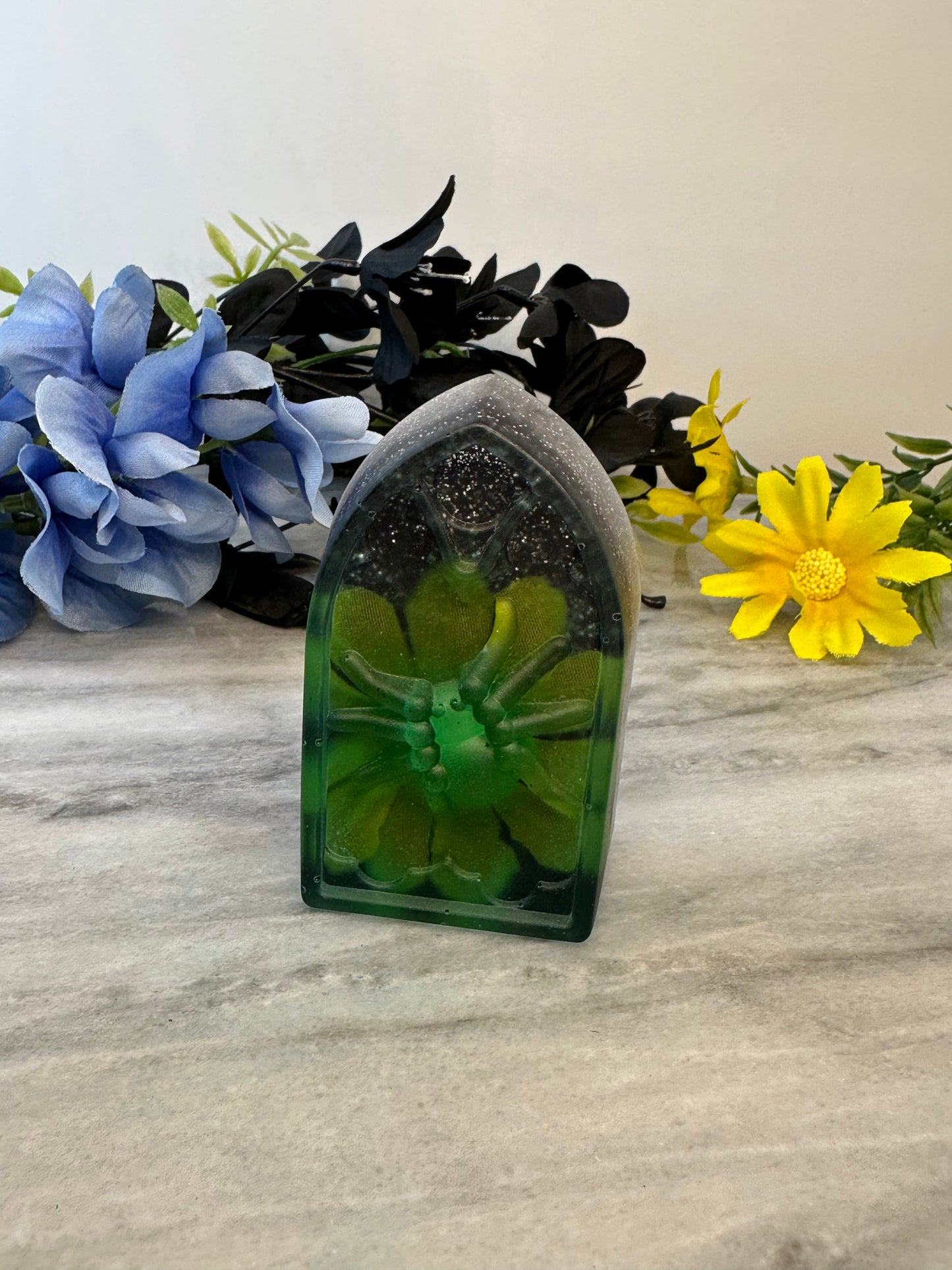 Resin Tombstone Decor #1 - Flower Design | Handmade Gothic Accent | Halloween & Year-Round Spooky Decor