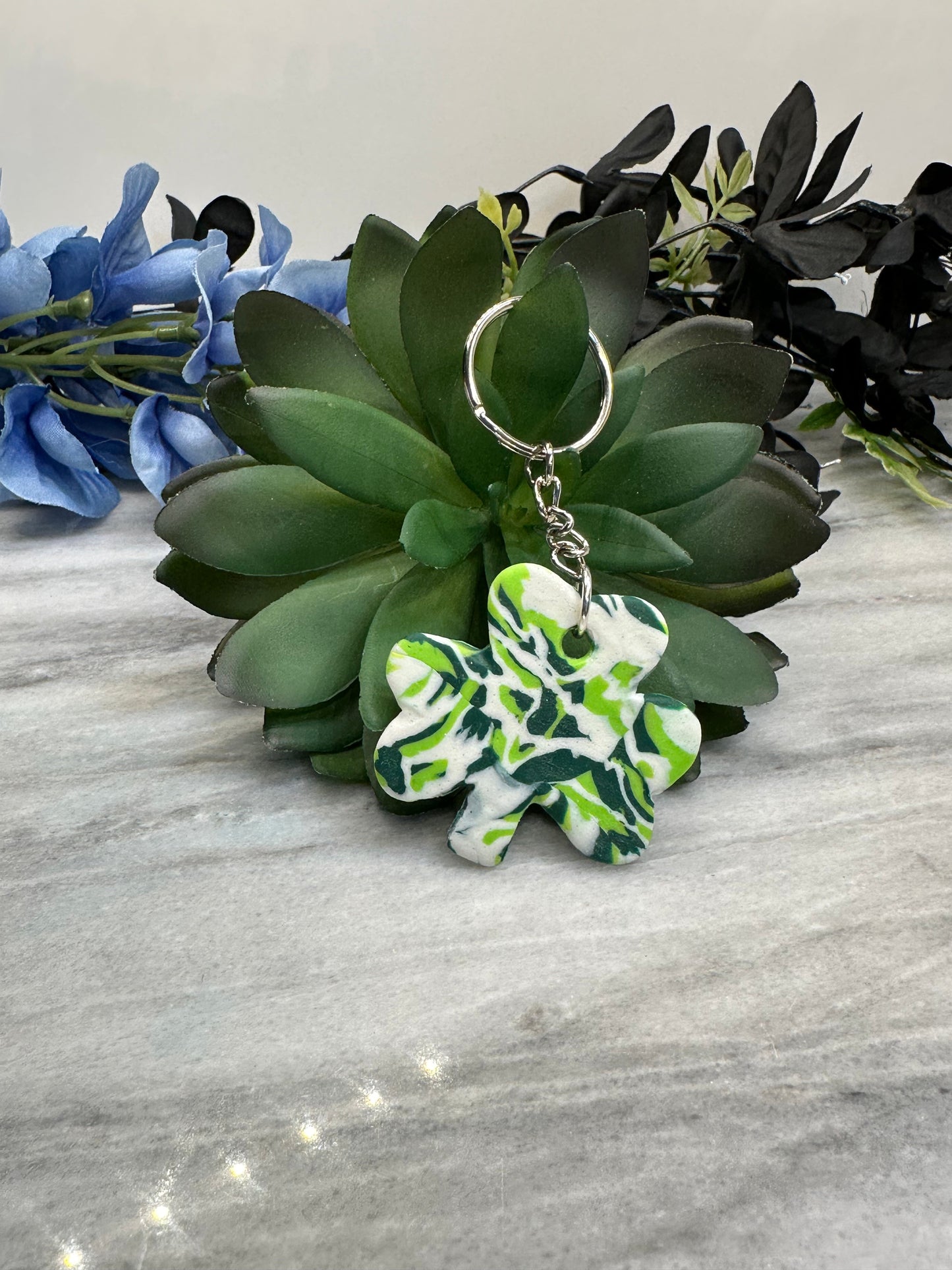 Shamrock Clay Keychain - Mixed Colors | Handmade Polymer Clay Accessory