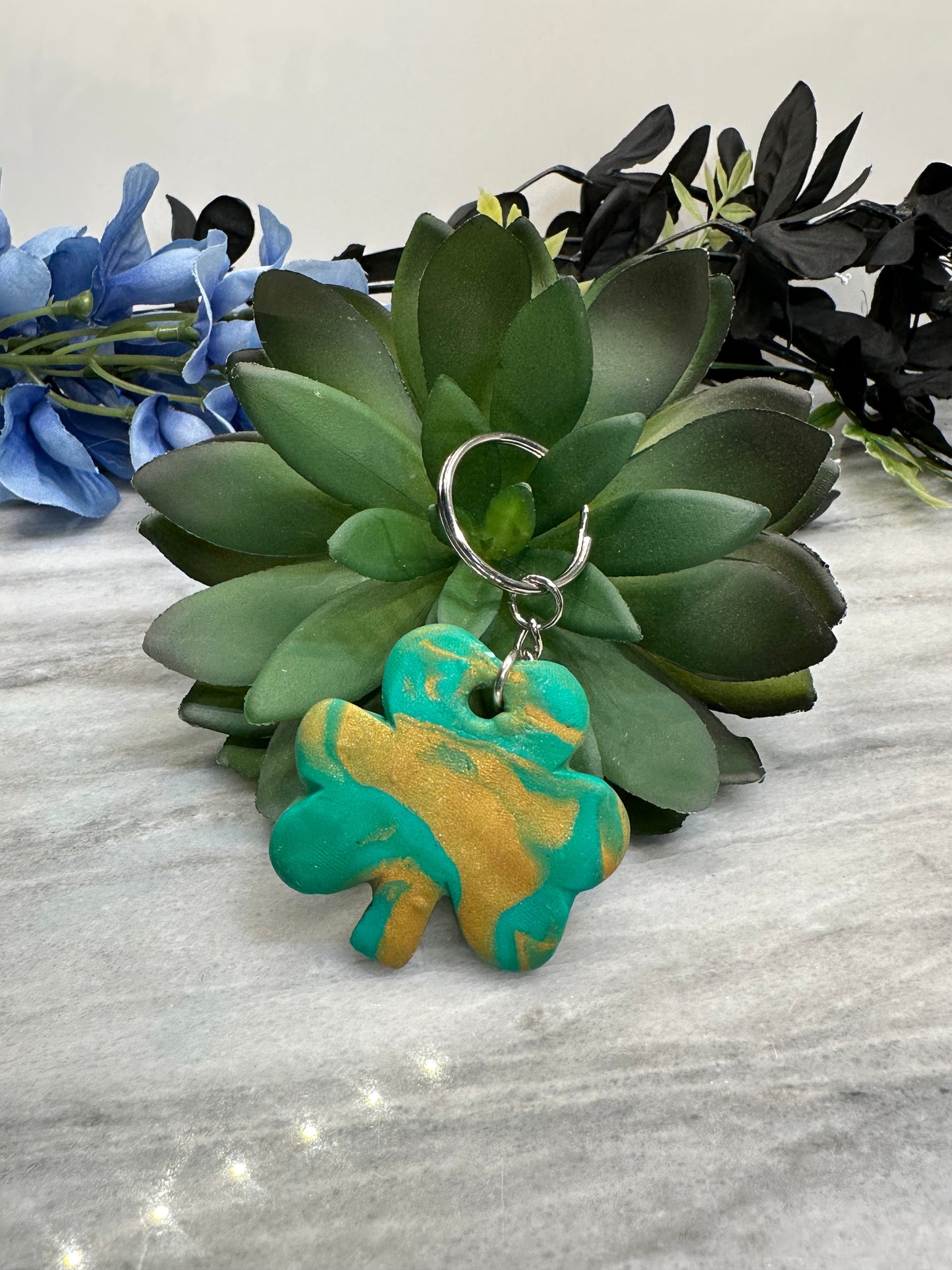 Shamrock Clay Keychain - Green & Gold | Handmade Polymer Clay Accessory
