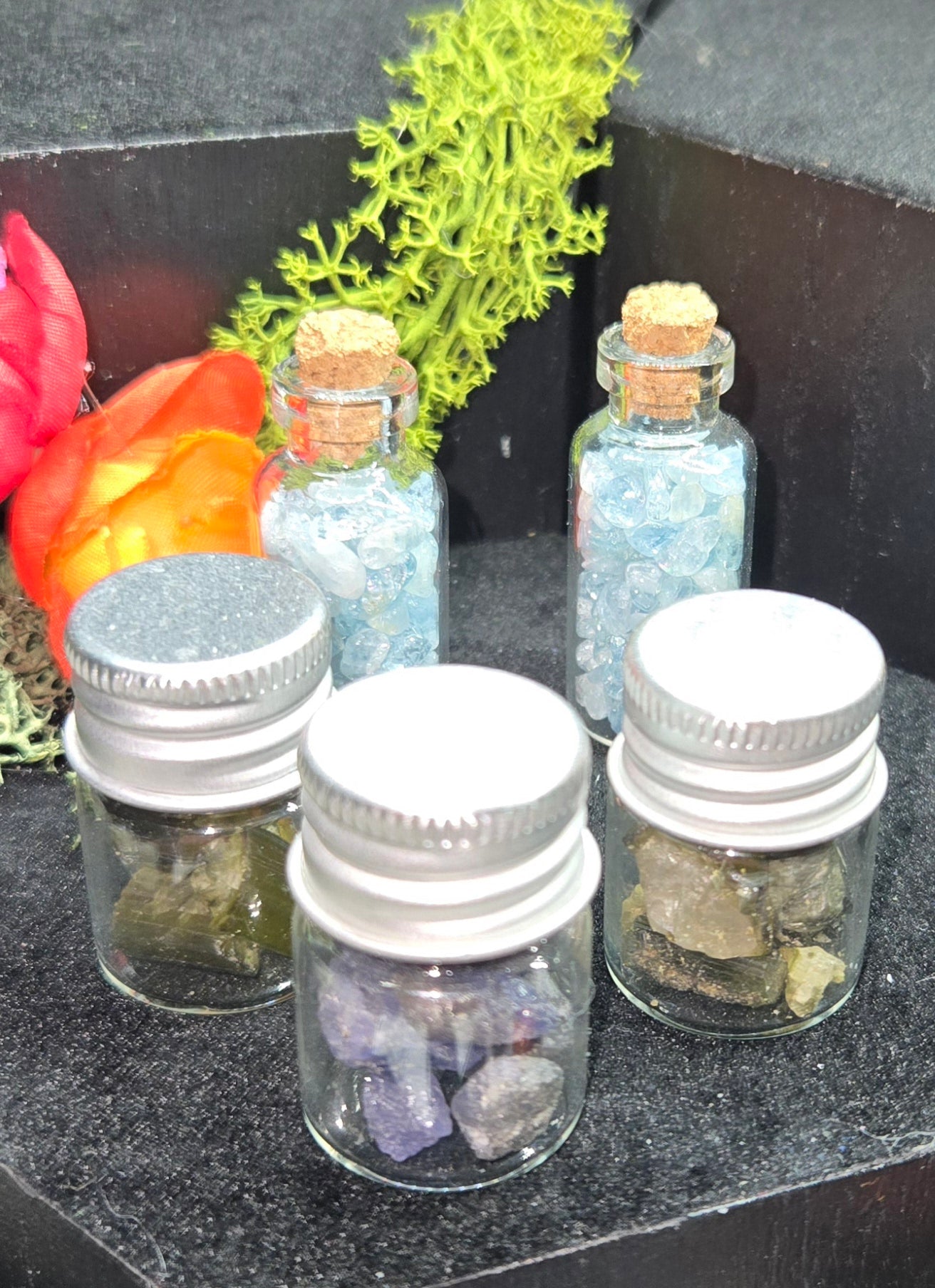 Mini Crystal Jars - Small Glass Bottles with Natural Stones | Witchy Decor & Gifts
