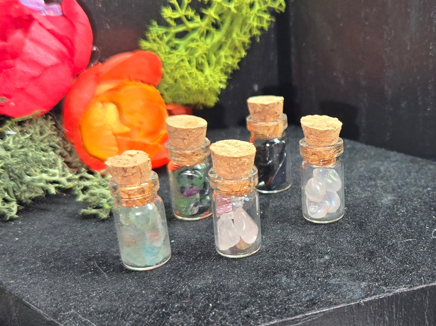 Mini Crystal Bottles - Small Glass Vials with Natural Stones | Witchy Decor & Gifts