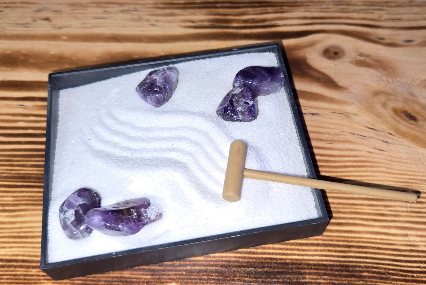 Mini Amethyst Zen Garden - Desktop Crystal Garden with Natural Stones | Meditation Decor