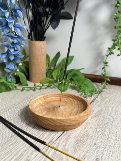 Hand Turned Incense Burner Dish - Ash Wood | Meditation & Altar Decor