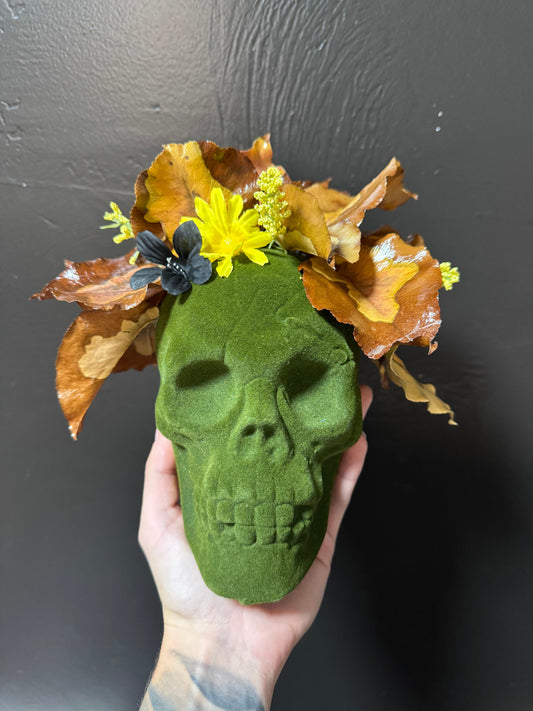 Floral Skull with Real Preserved Fall Leaves - Handmade Gothic Decor | Unique Nature Art