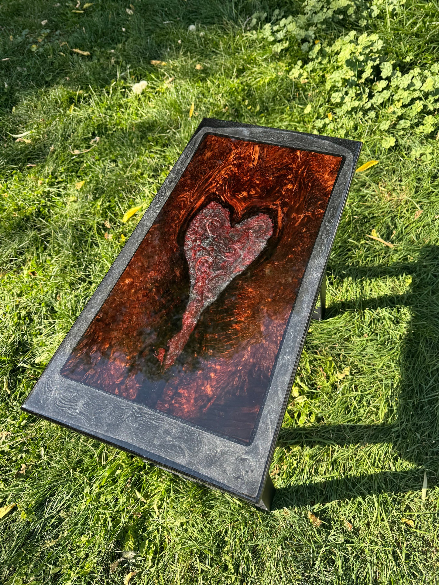 Handcrafted Resin Table with 1000-Year-Old Redwood Heart Inlay | Unique Statement Furniture