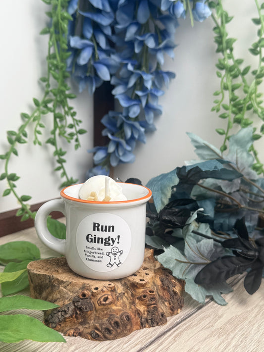 Run Gingy! in white mug- scented candle
