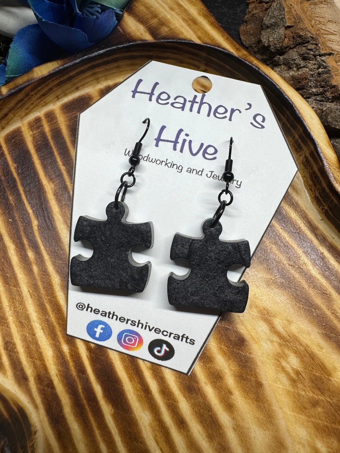 Puzzle piece resin earrings-6