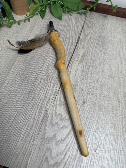 Wrapped Pine Wood Wand with porcupine quill core- Handmade Ritual Tool | Witchy Spiritual Magic Wand