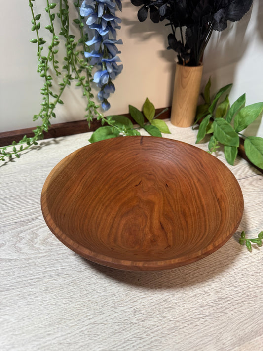 Hand Turned Cherry Wood Bowl - Large Handmade Wooden Dish for Home Decor & Serving