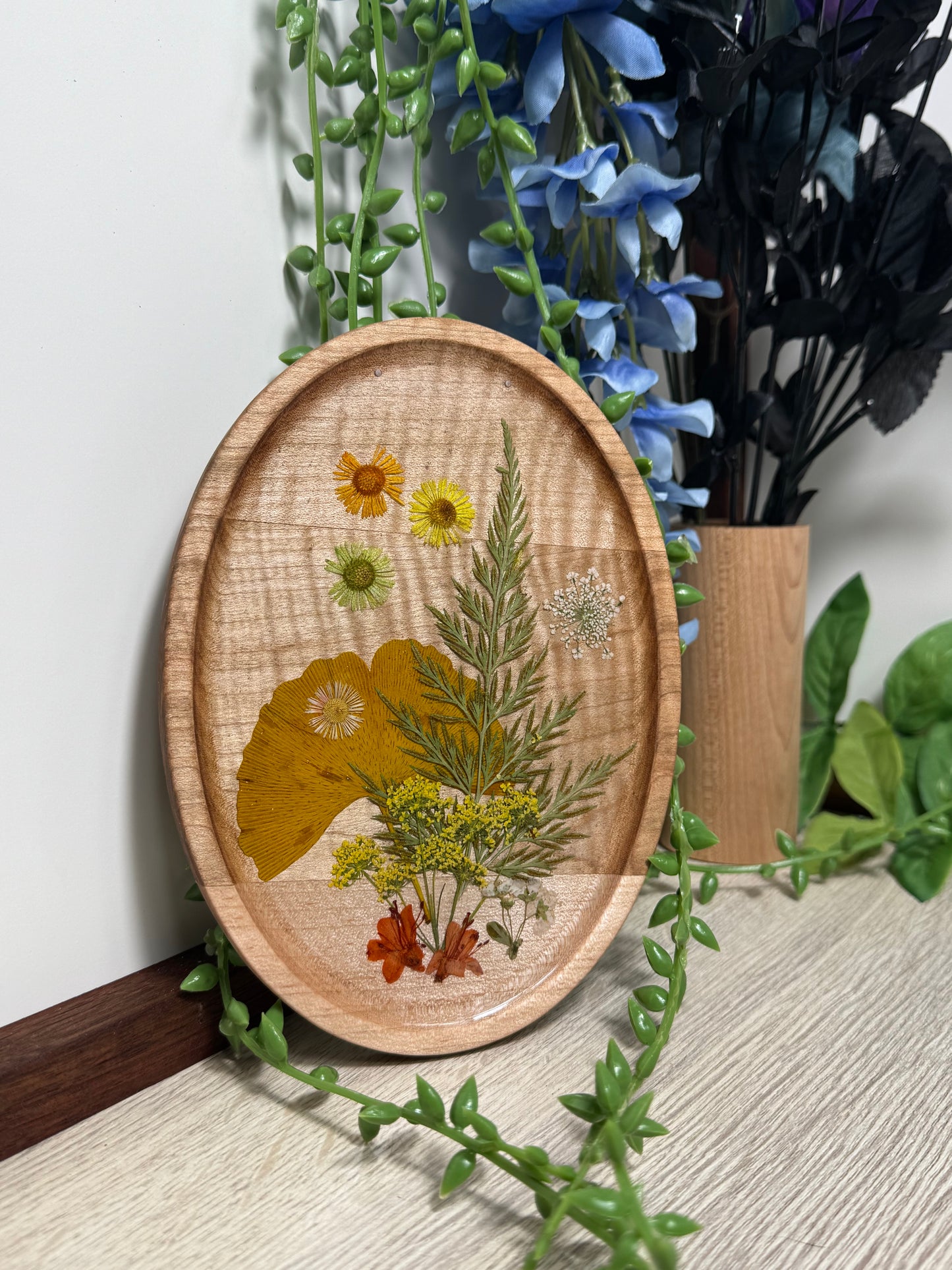 Framed pressed flowers in resin