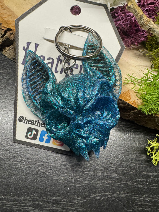 Bat resin cast keychain-blue