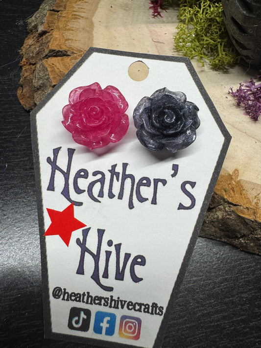 Resin rose stud earrings-pb