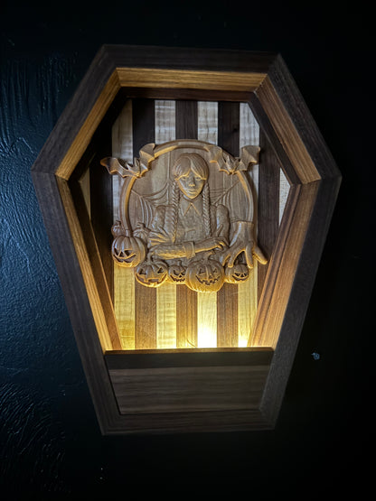 Wednesday Coffin Light Up Shadowbox - LED Gothic Wall Decor | Illuminated Art