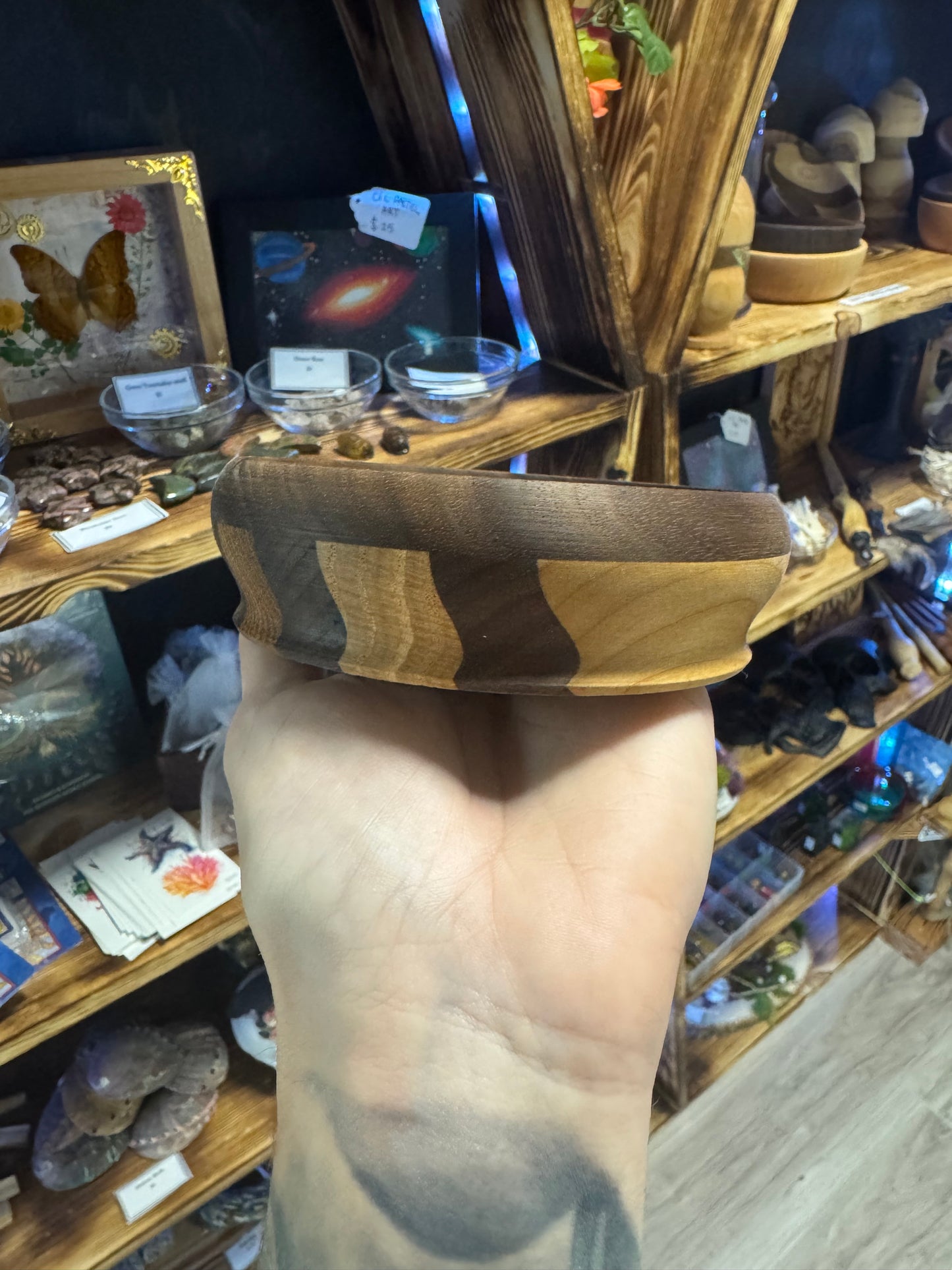 Hand Turned Striped Multi Species Wood Bowl - Handmade Wooden Dish for Home Decor