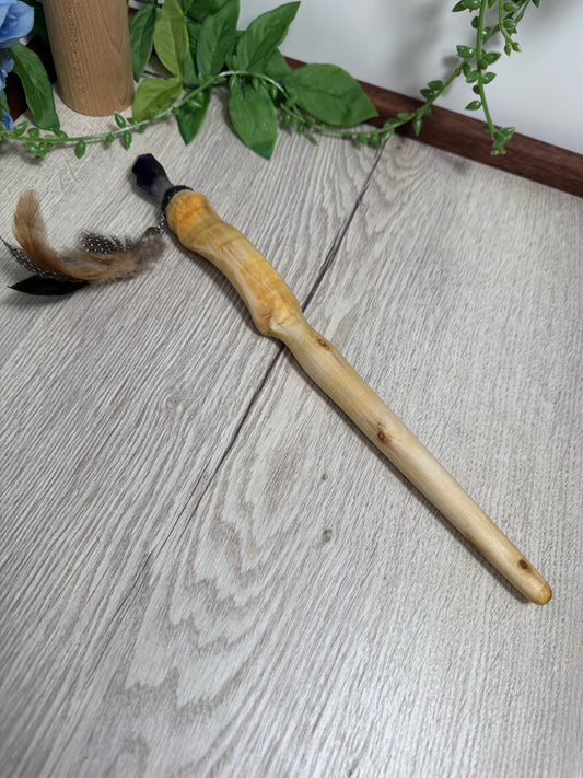 Wrapped Pine Wood Wand with porcupine quill core- Handmade Ritual Tool | Witchy Spiritual Magic Wand