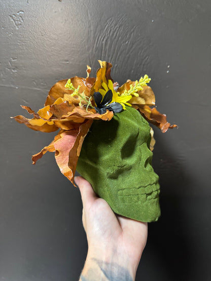 Floral Skull with Real Preserved Fall Leaves - Handmade Gothic Decor | Unique Nature Art