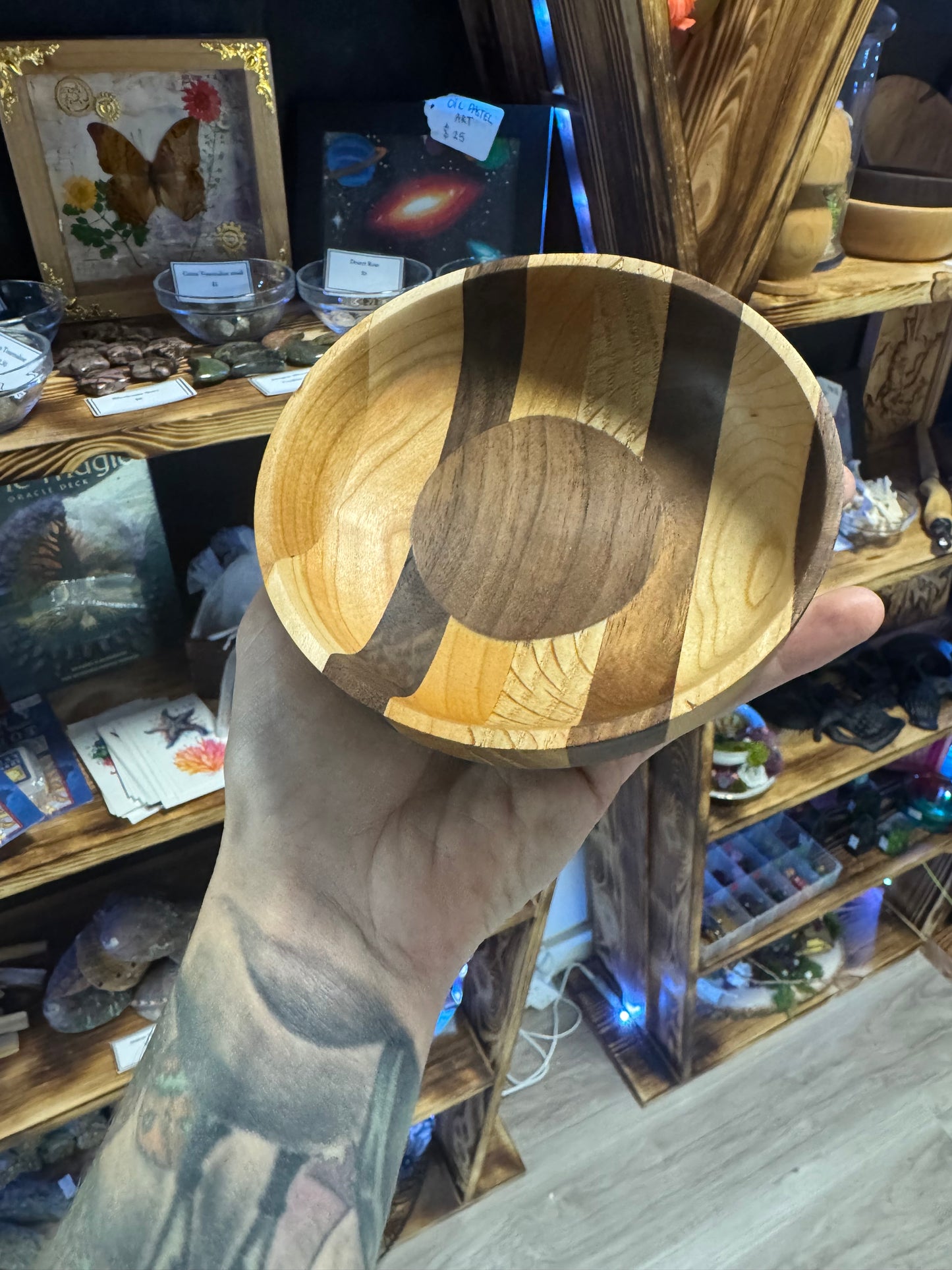 Hand Turned Multi Species Wood Bowl "The Spot" - Handmade Wooden Dish for Home Decor
