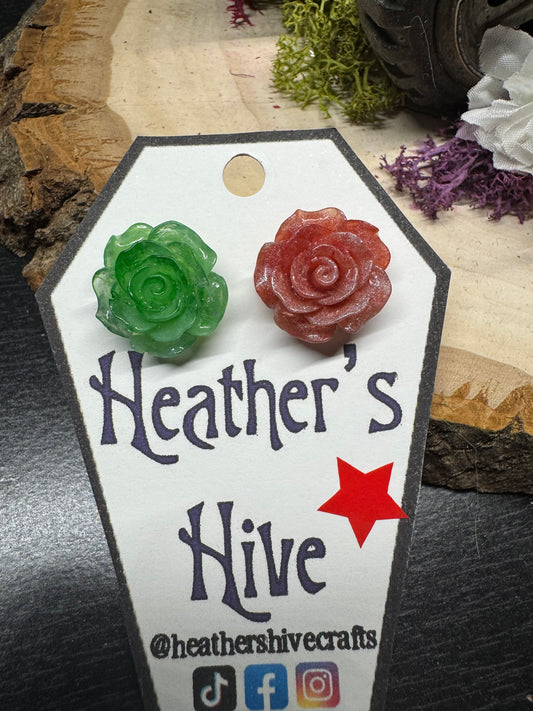 Resin rose stud earrings-gr
