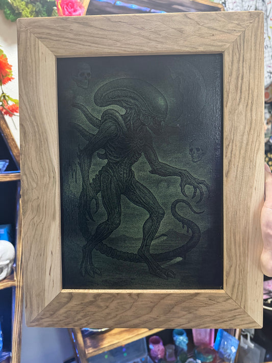 Xenomorph Framed Canvas Art - Laser Etched Alien Wall Decor | Sci-Fi Horror Art