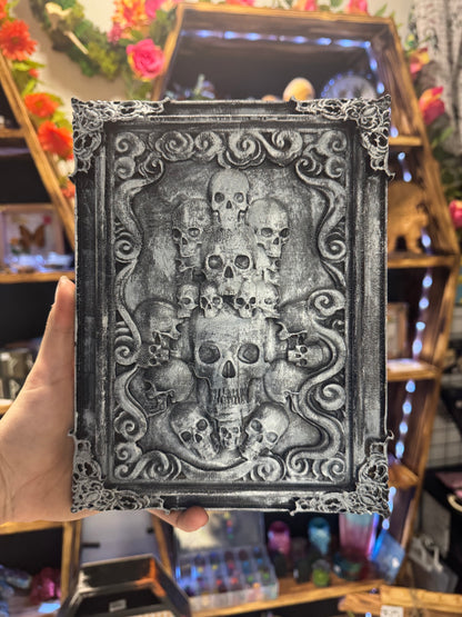 Skulls Art Plaque - CNC Carved Hardwood Wall Decor | Gothic Skull Art