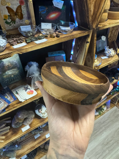 Hand Turned Striped Multi Species Wood Bowl - Handmade Wooden Dish for Home Decor