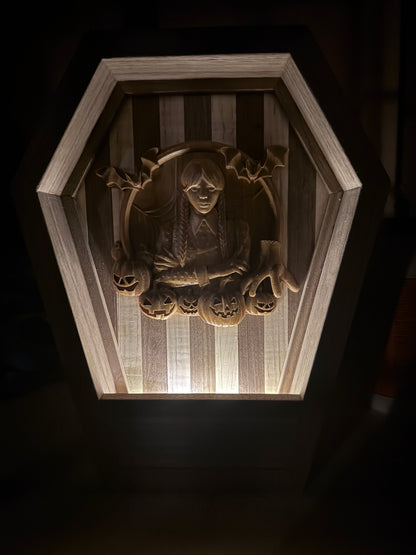 Wednesday Coffin Light Up Shadowbox - LED Gothic Wall Decor | Illuminated Art