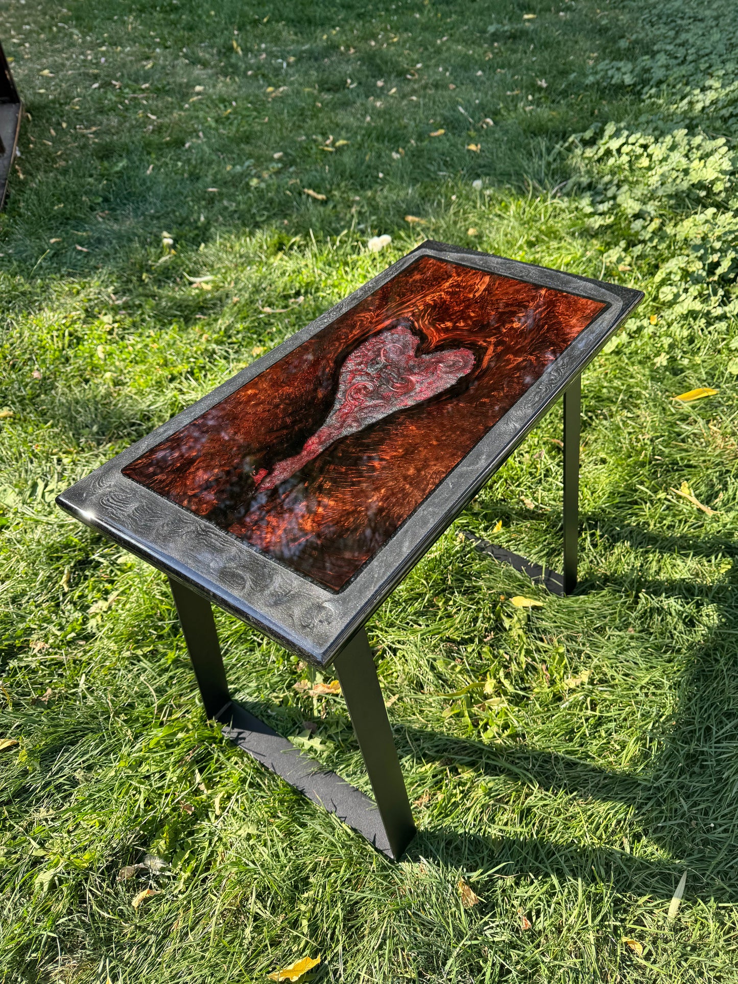 Handcrafted Resin Table with 1000-Year-Old Redwood Heart Inlay | Unique Statement Furniture