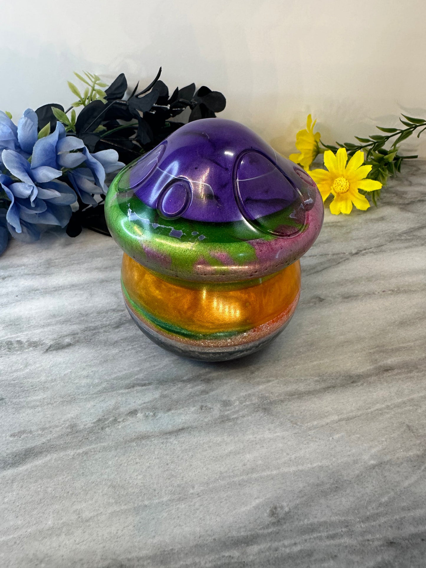 Mushroom Resin Jar with Lid - Handmade Storage Container | Cottagecore Decor