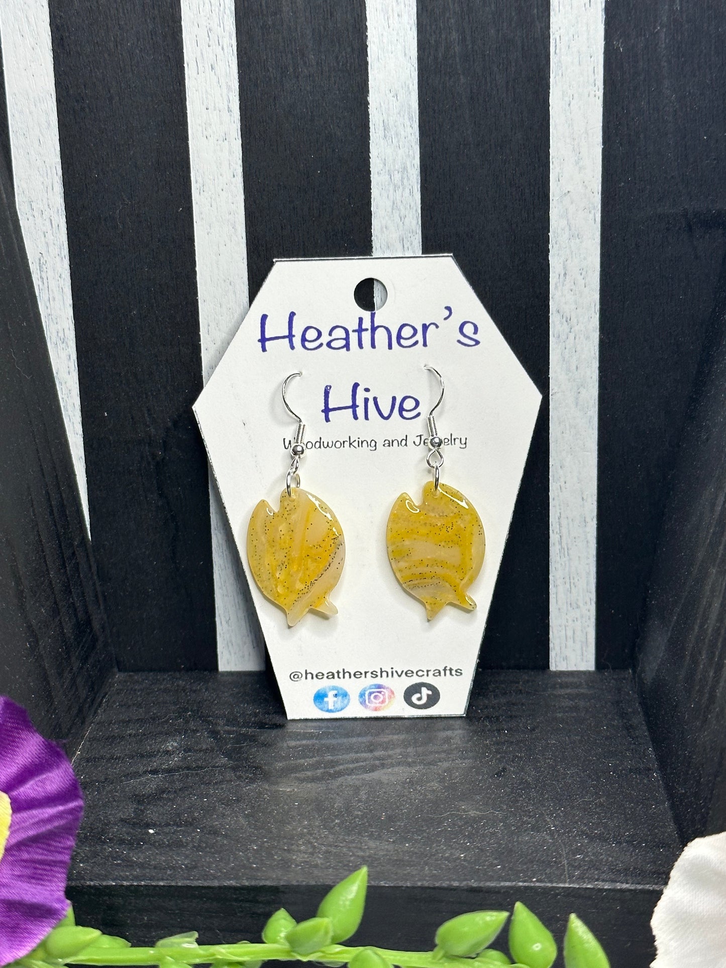 Fish yellow dangle earrings- s