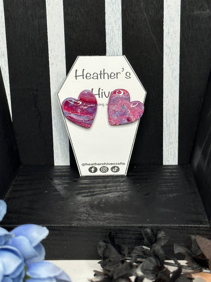 Heart pink stud earrings