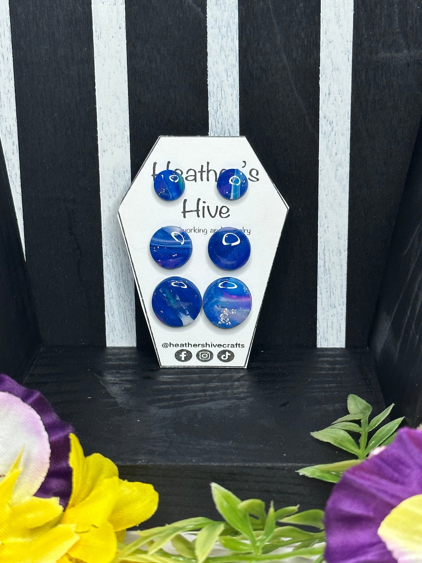 Multi size circle stud earrings-3blu