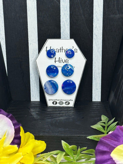 Multi size circle stud earrings-3blu