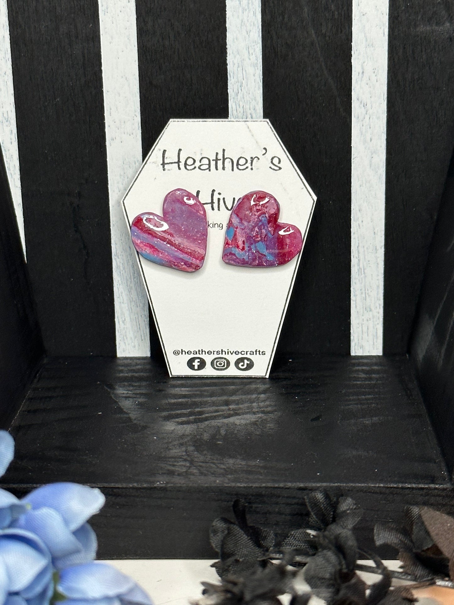 Heart pink stud earrings