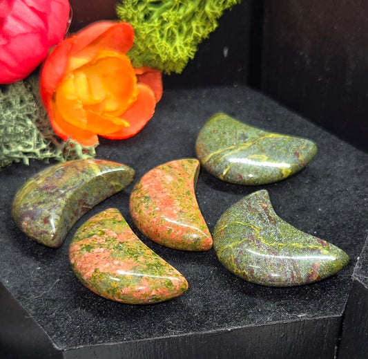 Dragon bloodstone/ Unakite carved moons