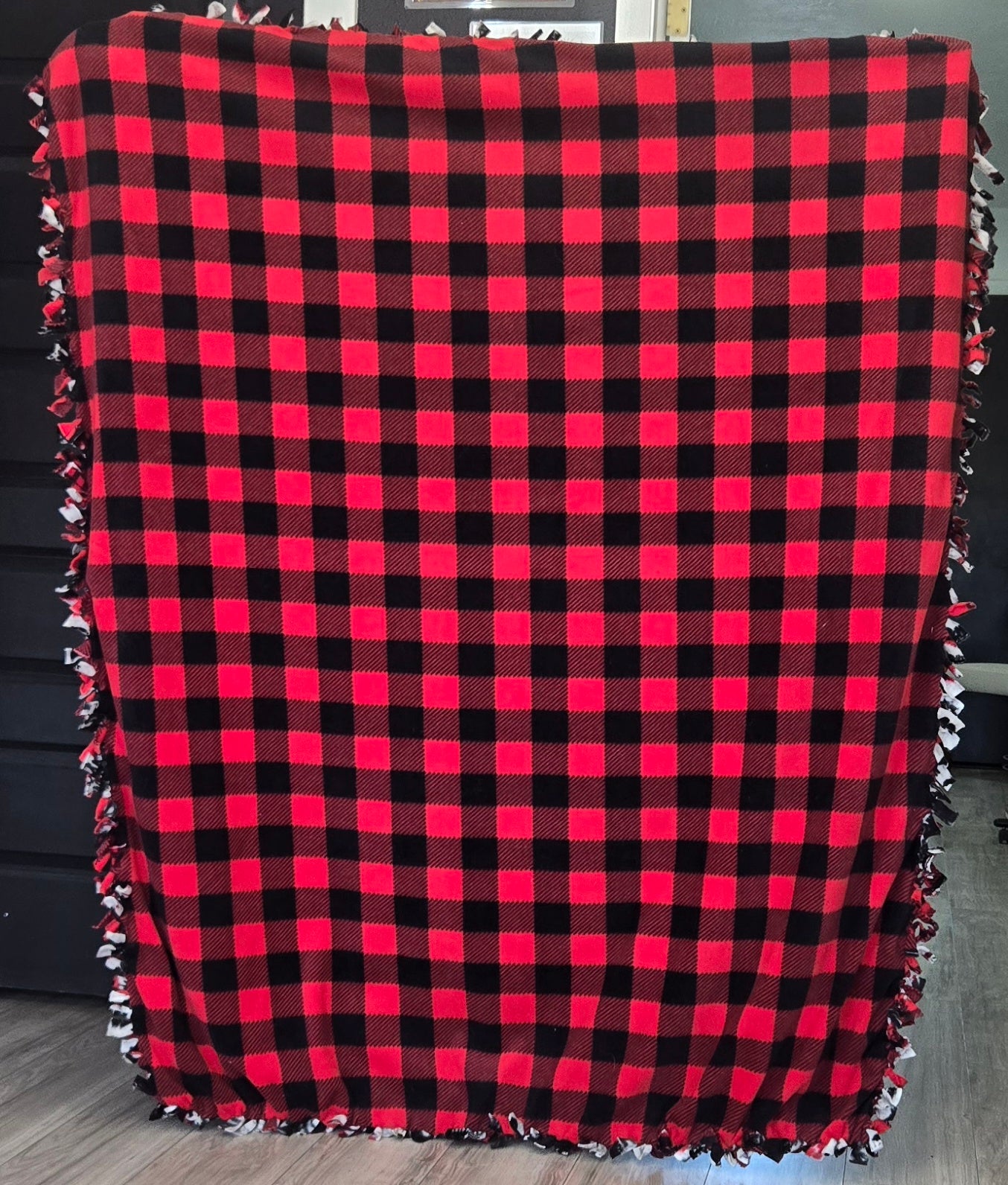 Wildlife red plaid tied blanket