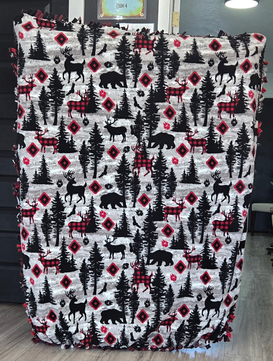 Wildlife red plaid tied blanket