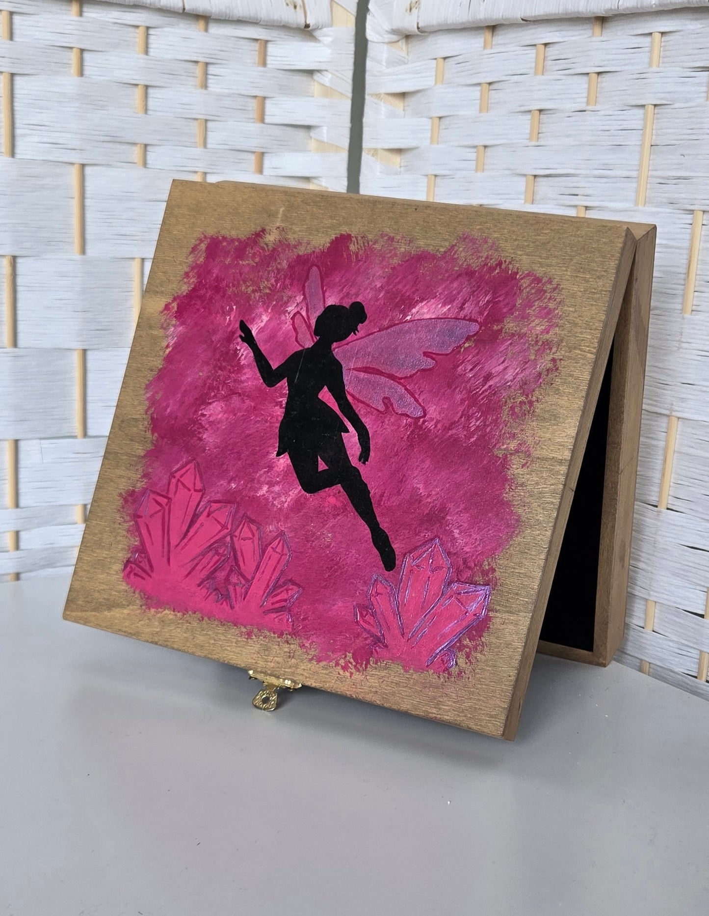 Fairy Crystal Box - Hand Painted Wooden Box with Crystals | Mystical Storage