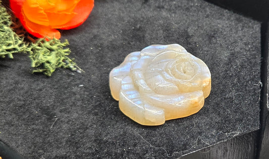 Moonstone Rose Carving - Natural Stone Flower | Feminine Energy & Intuition Crystal