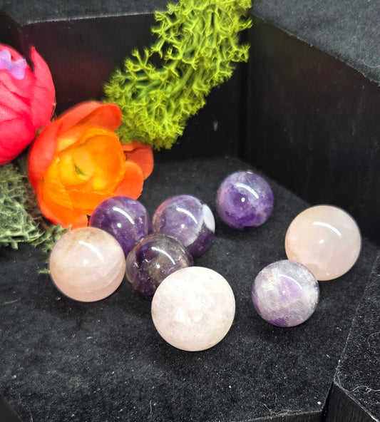 Mini Amethyst and rise quartz sphere